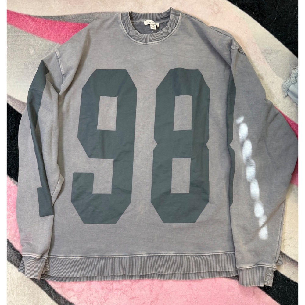 Topshop Womens 98 Graphic Oversized Sweatshirt Faded Gray Varsity Pullover M